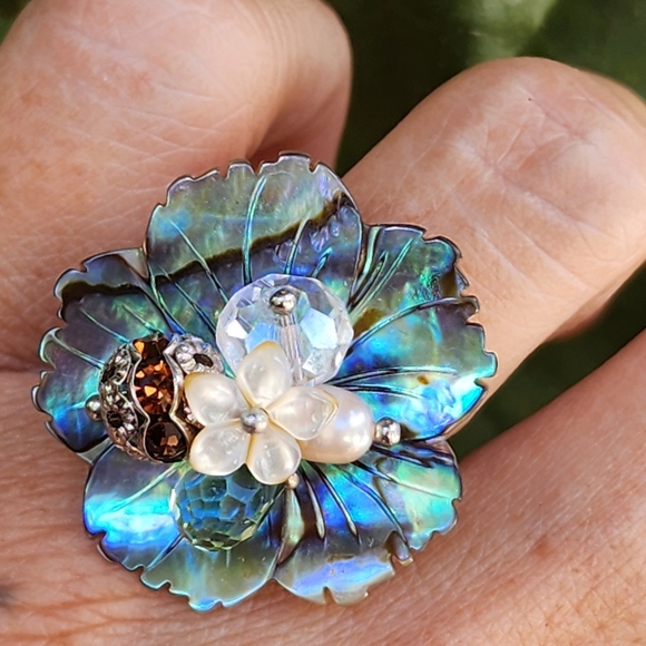 FP Jewelry Ring Natural Mother of Pearl Abalone Genuine Pearl Boho - Picture 4 of 11